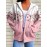 Plus Size Casual Coat, Women's Plus Ombre Floral Print Hooded Drawstring Long Sleeve Zip Up Medium Stretch Coat With Kangaroo Pockets