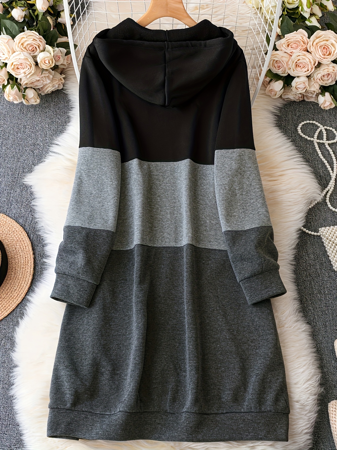 Plus Size Colorblock Hoodie Jacket, Casual Long Sleeve Zipper Hoodie Jacket, Women s Plus Size Clothing details 0
