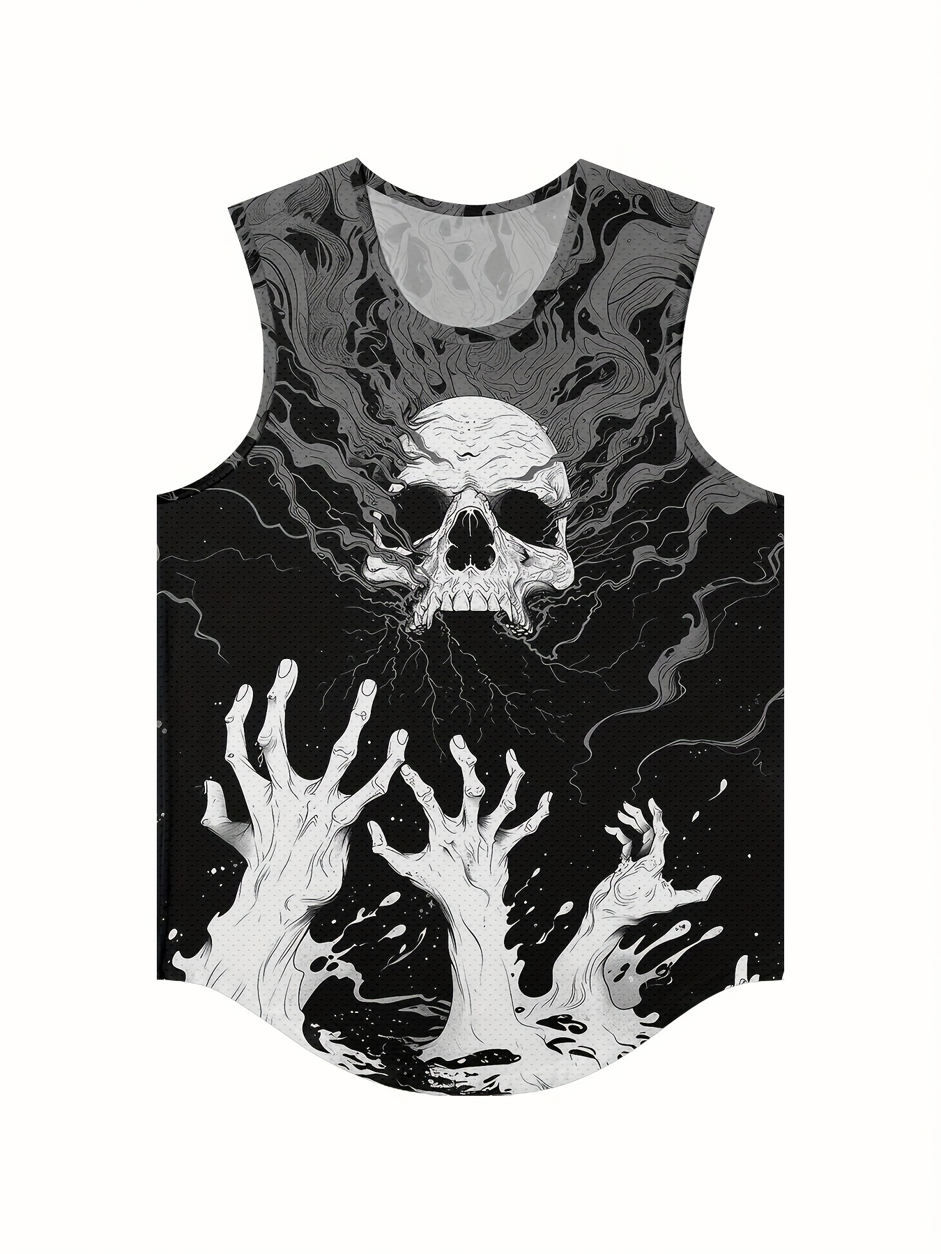White Skull Palms Print Men s Summer Black Sleeveless Vest Smooth Comfort Fit Loose Sleeveless Beach Vacation Vest Trendy Fashion Clothing Tops details 3