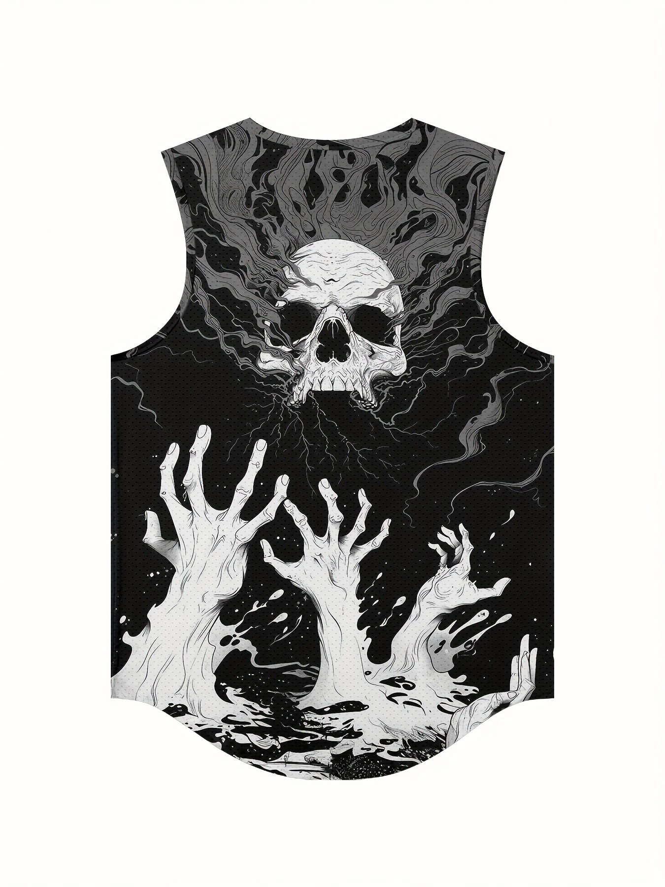 White Skull Palms Print Men s Summer Black Sleeveless Vest Smooth Comfort Fit Loose Sleeveless Beach Vacation Vest Trendy Fashion Clothing Tops details 4